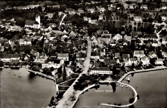 Postcard Immenstaad am Bodensee, aerial photograph, Gasthof and Pension Seehof