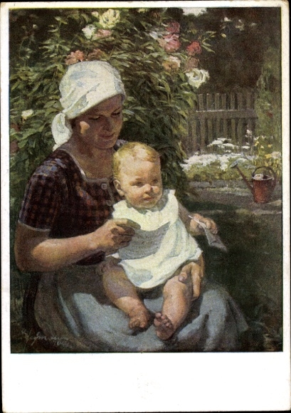 Artist Postcard Heymann, Richard, Father's field post letter, mother with child, HDK 197