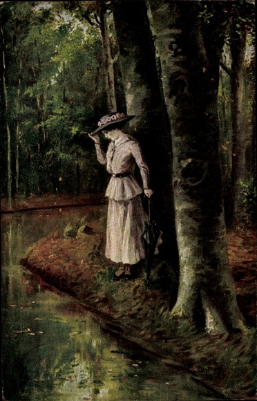 Artist PC Frank, E., Falling Leaves, Young Woman
