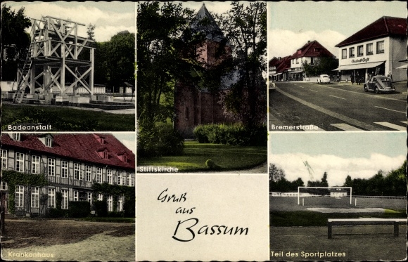 KP Bassum w Dolnej Saksonii, Bad, Stiftskirche, Bremerstraße, szpital, boisko sportowe