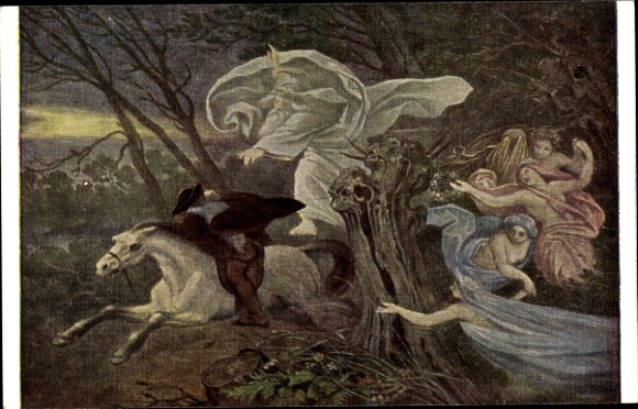 Artist Postcard Schwind, Moritz von, The Erlkönig, Ackermann 2175, father with the child