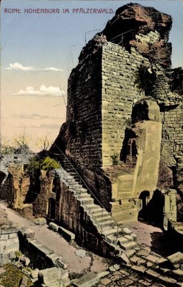 Ak Pirmasens am Pfälzerwald, Ruine Hohenburg, alte Steine, Stufen zur Ruine, historische Atmos...