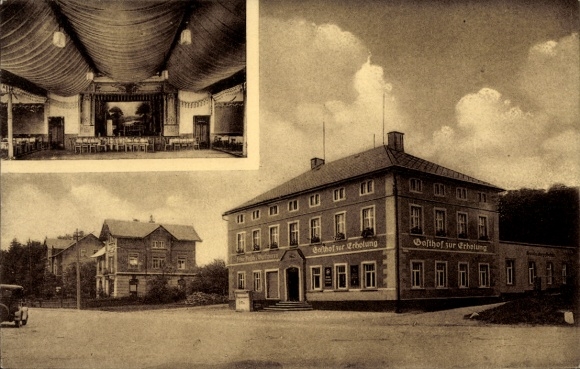 Postcard Großharthau in Saxony, guesthouse for relaxation, building, event room in the upper picture