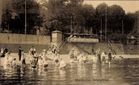 Postcard Hamburg Altona Othmarschen Övelgönne, beach scene, restaurant Zum Bäcker