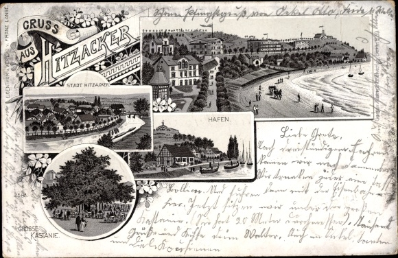 Mondschein Litho Hitzacker in Niedersachsen, Panorama, Große Kastanie, Hafen, Strand