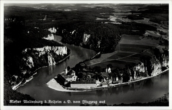 Postcard Kelheim an der Donau Lower Bavaria, Weltenburg Monastery, aerial photograph