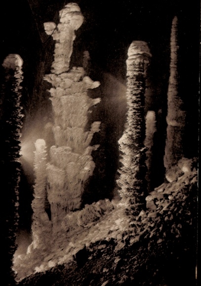 Postcard Lozère, stalactite cave, interior view