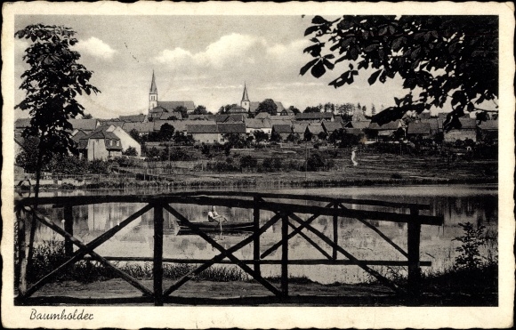 Ak Baumholder Rijnland-Palts, brug, roeiboot
