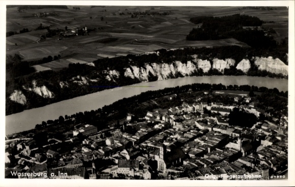 Postcard Wasserburg am Inn Upper Bavaria, aerial photograph