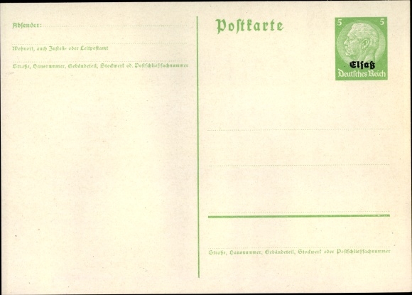 KP papeteria pocztowa Deutsches Reich, Hindenburg, 5 Pfennig, Alzacja
