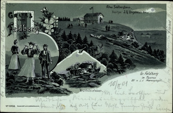 Moonlight Chromo-Litho Niederreifenberg Schmitten im Taunus, Großer Feldberg, Altes Feldberghaus