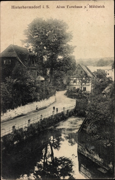 PC Hinterhermsdorf Sebnitz in Saxony, old forester&#39;s house and mill pond