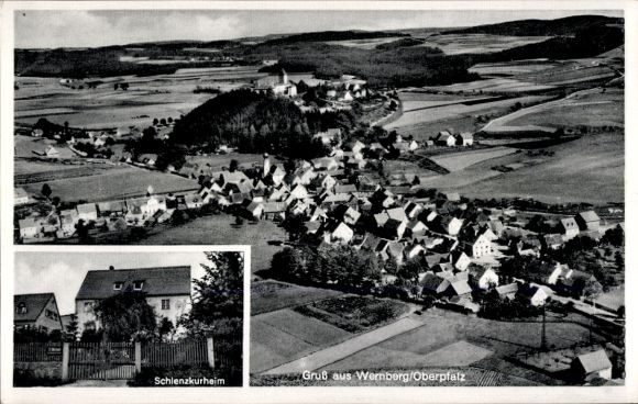 Postcard Wernberg Köblitz in the Upper Palatinate, general view, Schlenzkurheim St. Michael