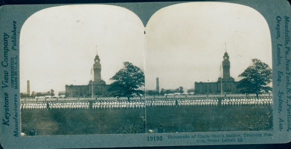 Stereofoto Illinois USA, Duizenden Uncle Sam&#39;s Sailors, Great Lakes Training Station