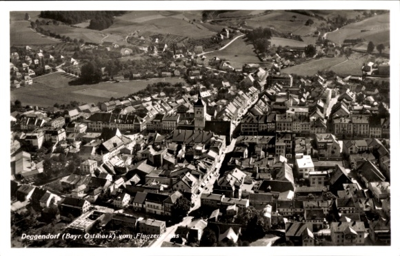 Postcard Deggendorf in the Bavarian Forest Lower Bavaria, aerial photograph of the city