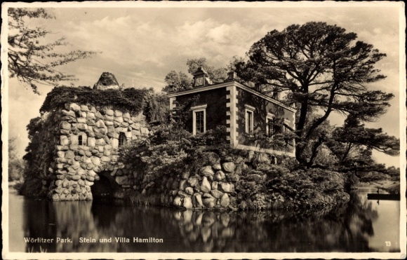 Ak Wörlitz in Anhalt, Wörlitz Park, Wörlitz Park, Villa Hamilton, steen, water