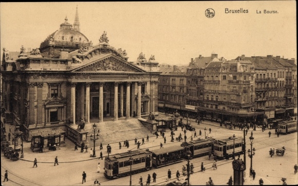 Postcard Bruxelles Brüssel Belgien, general view of the Bourse, Tram