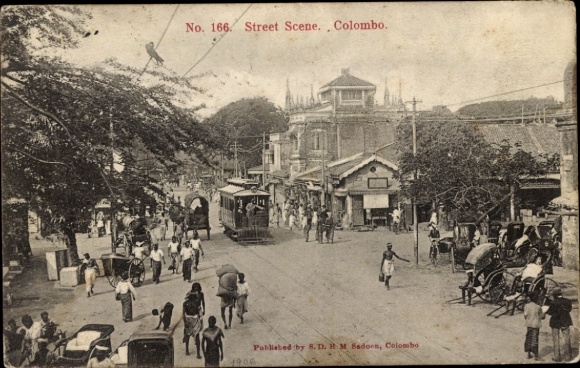 PC Colombo Ceylon Sri Lanka, main street, tram