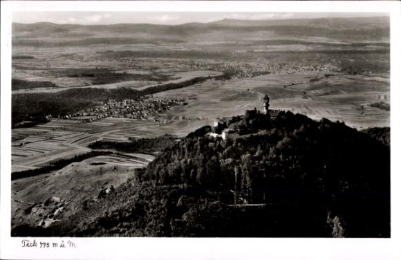 Postcard Owen unter Teck Württemberg, Teck Castle, aerial photograph