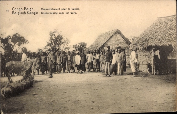 Ganzsachen Ak Belgisch Kongo Demokratische Republik Kongo Zaire, Antreten zur Arbeit