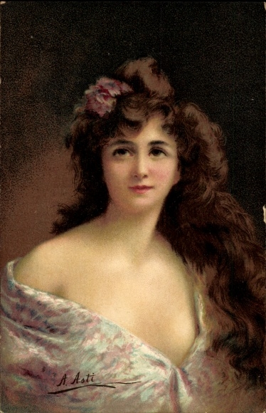 Artist Postcard Asti, Angelo, portrait of a Woman, Decollete, Series 1292