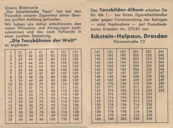 Vouwpostkaartreclame, sigaretten Eckstein, reuzenformaat. Verzameltafel, danspodia van de wereld.