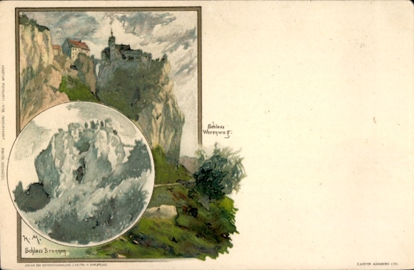 Artist Chromo-Litho Mutter, K.,Fridingen an der Donau, Bronnen Castle, Werenwag Castle