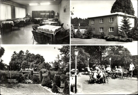 Postcard Gransee in der Mark, Erich Dolling Training and Recreation Center, 4 pictures, garden view