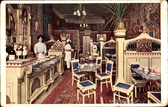 Postcard Berlin Mitte, Indian Tea Room, owner Rud. Trapp, Friedrichstraße 56/57, interior view