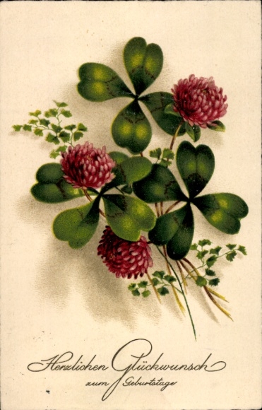 Postcard Happy Birthday, Lucky Clover