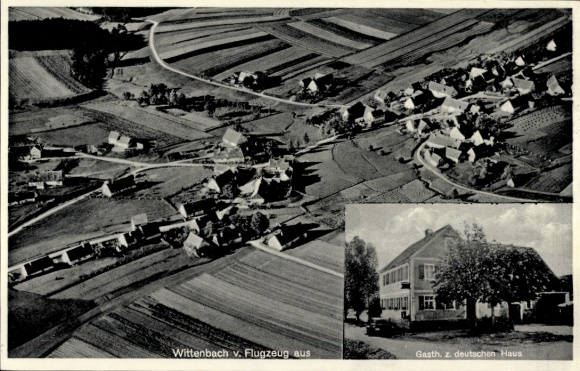 Postcard Wittenbach, aerial photograph, Gasth. z. deutschen Haus