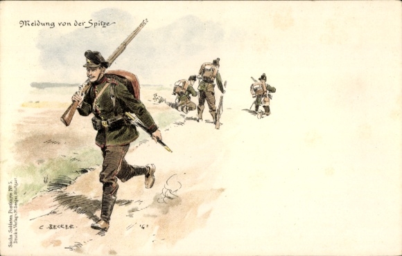 Kunstenaar Ak Becker, C., Bericht van de top, Duitse soldaten, 1914