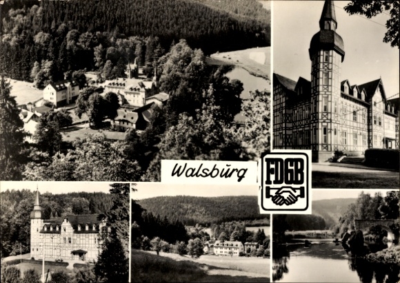 Postcard Walsburg Eßbach im Saale Orla Kreis, FDGB holiday home Marx Engels, half-timbered house