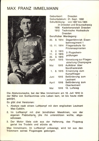 PC fighter pilot Max Franz Immelmann, WWI