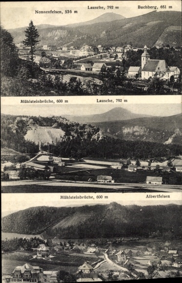 Postcard Waltersdorf Großschönau Oberlausitz, Lausche, mountain landscape with Nonnenfelsen, Buchberg, Mühls