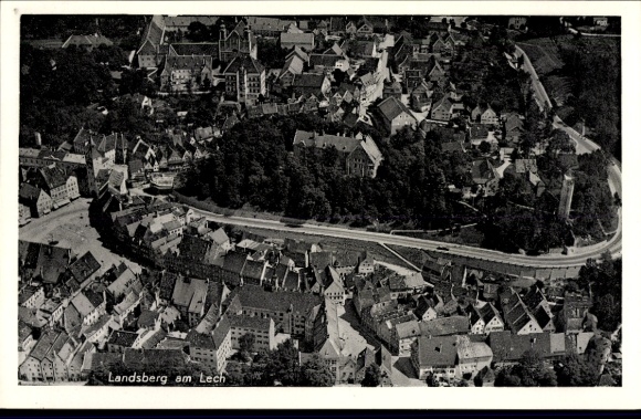 Postcard Landsberg am Lech Upper Bavaria, aerial view of cityscape, architecture