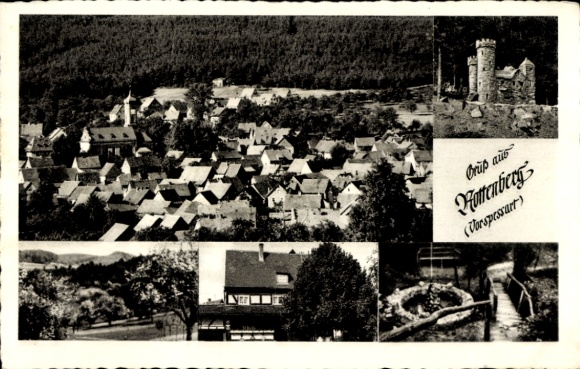Postcard Rottenberg Hösbach in Spessart Lower Franconia, general view, castle, partial views