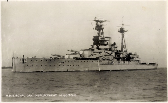Postcard British warship, HMS Royal Oak