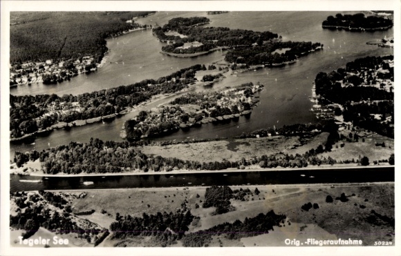 Postcard Berlin Reinickendorf Tegel, aerial photograph, Tegel Lake