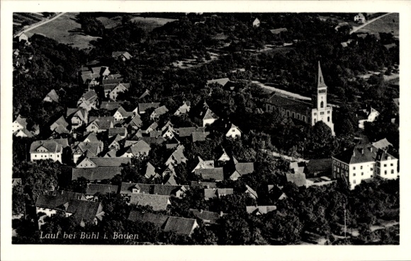 Postcard Lauf near Bühl in Baden, aerial photograph of the town and surroundings