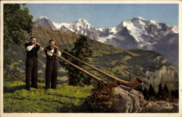 KP Canton of Bern, gracze Alphorn, Eiger, Mönch, Jungfrau