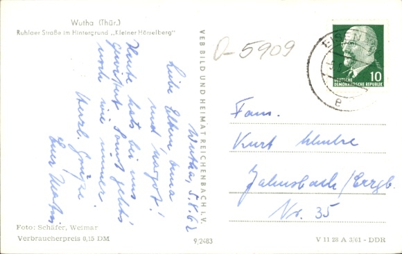 Postcard Wutha in Thuringia, Ruhlaer Straße, shops, Kleiner Hörselberg