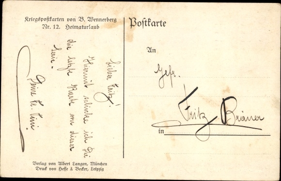 Kunstenaarskaart Wennerberg, Bruno, thuisverlof, soldaat, vrouw, roeiboot