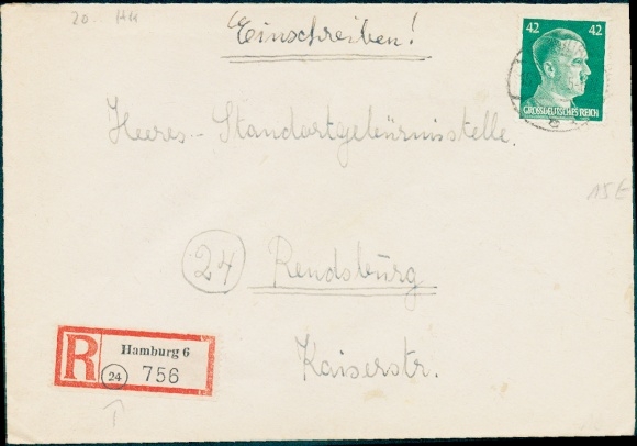 (24)  Hamburg / c /  auf R Zettel, 15.12.1944 auf, Brief mit 42 Pf Hitler