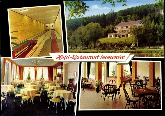 Postcard Ronshausen in Hesse, Hotel Restaurant Immensee, bowling alley