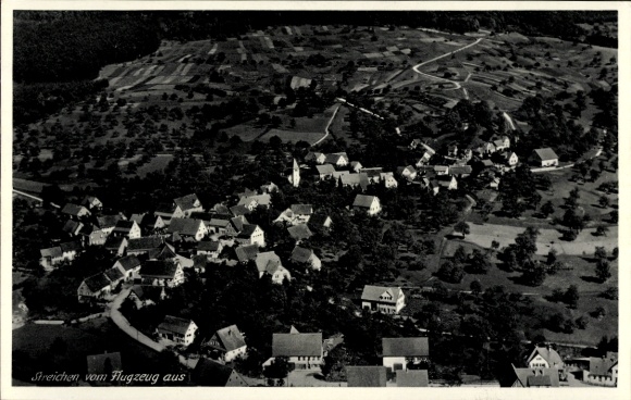 Postcard Streichen Schleching in Upper Bavaria, aerial photograph