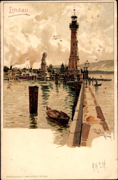 Artist PC Stützel, Otto, Lindau on Lake Constance Swabia, harbor entrance
