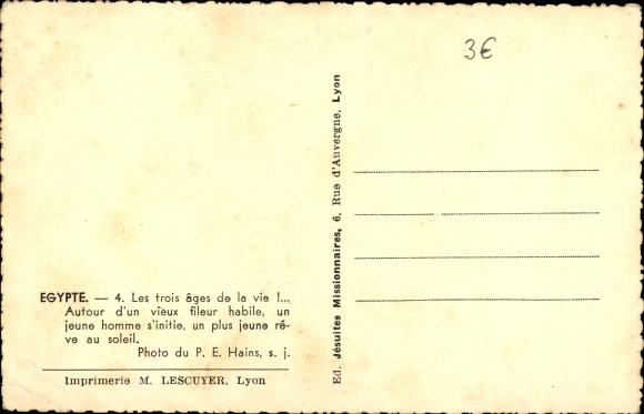 Postcard Ägypten, old spinner, young man, younger man, group portrait