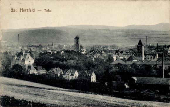 Postcard Bad Hersfeld Hessen, view over buildings, hills in the background