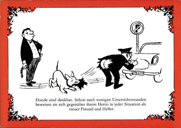Artist Postcard Loriot, dogs are grateful, policeman, car with no parking